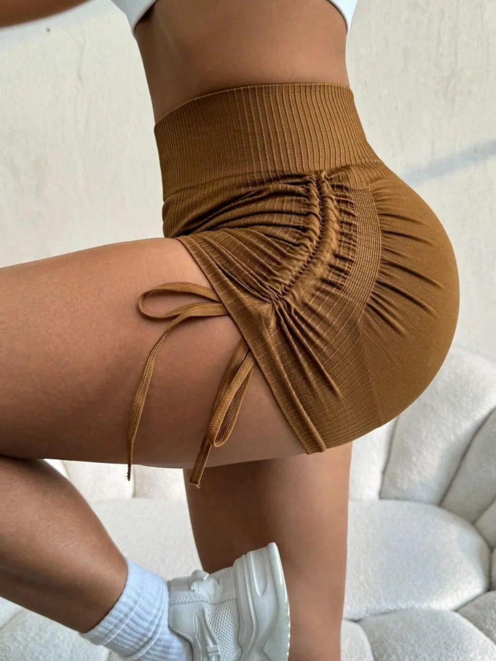 Drawstring High Waist Active Shorts - Ladyez