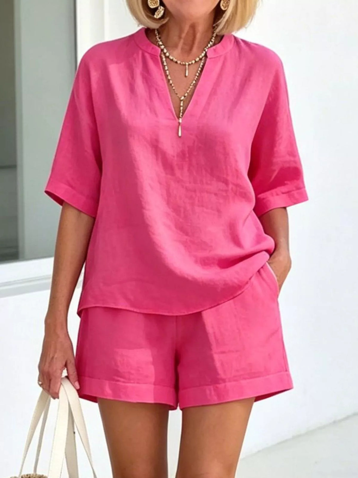 Full Size Half Sleeve Top and Shorts Set Plus Size