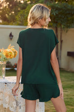 Round Neck Short Sleeve T-Shirt and Drawstring Shorts Lounge Set - Ladyez