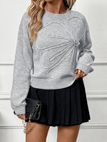 Flower Round Neck Long Sleeve Sweater