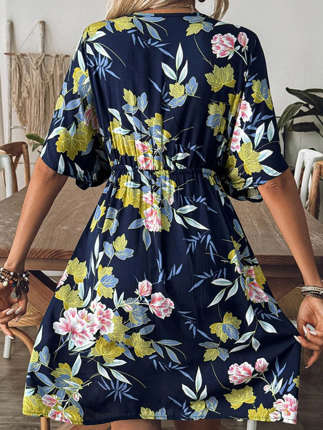 Crochet Front V-Neck Printed Cover-Up - Ladyez