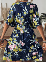 Crochet Front V-Neck Printed Cover-Up - Ladyez