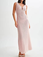 Lace Crochet V-Neck Sleeveless Maxi Dress - Ladyez