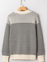 Contrast Color Pattern Lantern Sleeve Sweater