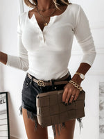 Button Detail Long Sleeve T-Shirt - Ladyez