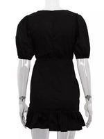 Ruffled Hem Ruched Puff Sleeve Mini Dress