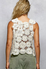 POL Round Neck Floral Crochet Sleeveless Cropped Top