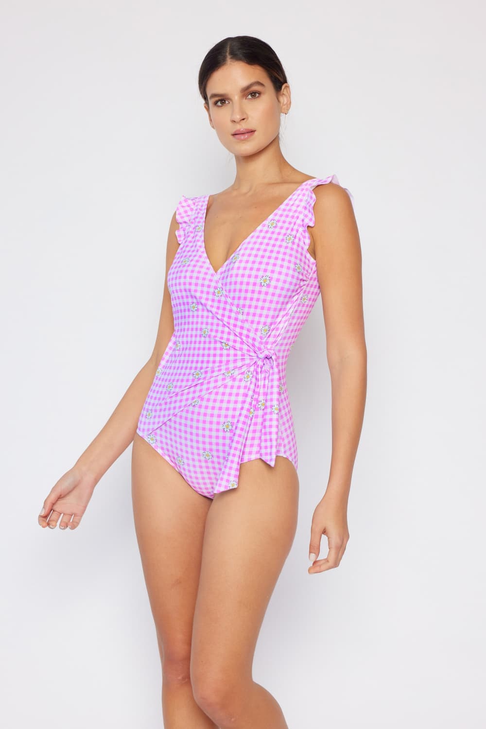 Marina West Swim Full Size Float On Ruffle Faux Wrap One-Piece in Carnation Pink - Ladyez