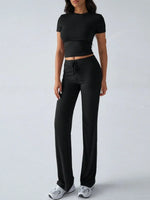 Round Neck Short Sleeve Top and Pants Set