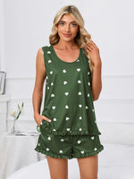 Heart Scoop Neck Tank and Shorts Lounge Set - Ladyez