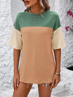 Mandy Color Block Round Neck Half Sleeve T-Shirt - Ladyez