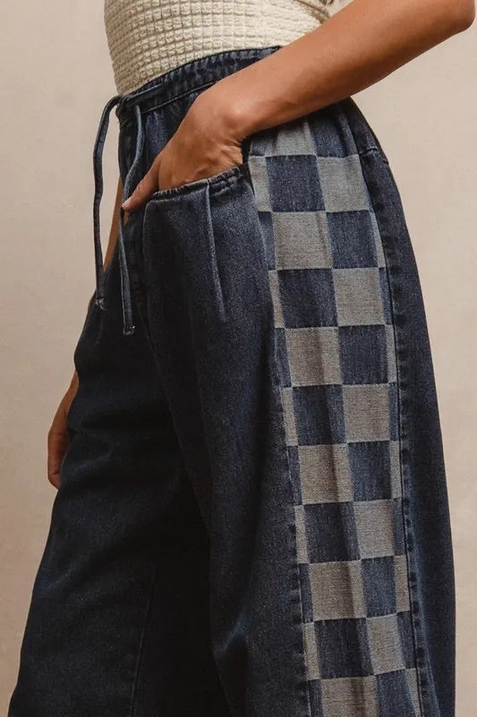 BiBi Washed Denim Mix And Match Long Pants - Ladyez