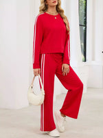 Striped Round Neck Sweatshirt and Pants Set