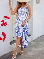 Smocked Bodice Colorful Print Tank Dress