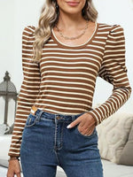 Striped Round Neck Long Sleeve T-Shirt - Ladyez