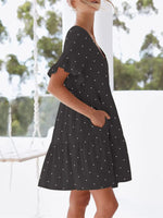 Polka Dot V-Neck Short Sleeve Mini Dress - Ladyez