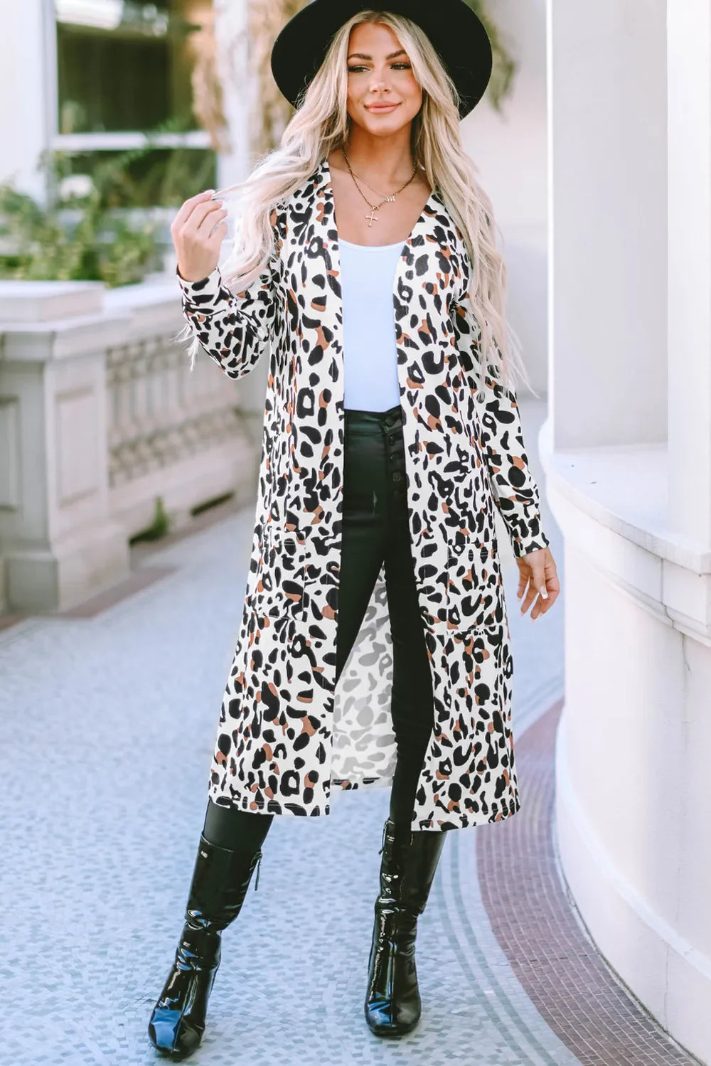 Leopard Open Front Long Sleeve Cover Up