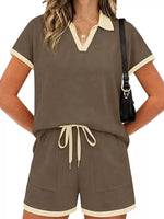 Polo Collar Short Sleeve Top and Shorts Set