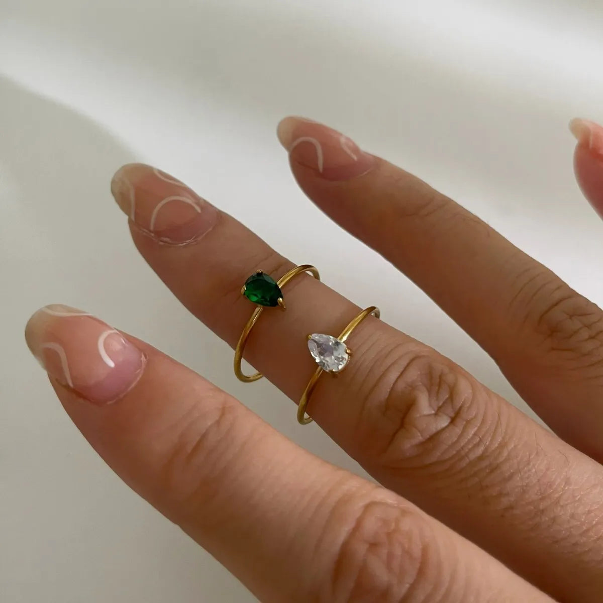2-Piece 18K Gold-Plated Inlaid Zircon Open Ring - Ladyez