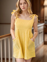 Stripe Shoulder Tie Smocked Back Casual Romper