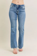 Judy Blue Full Size Mid Rise Wash Destroy Hem Bootcut Jeans Plus Size - Ladyez