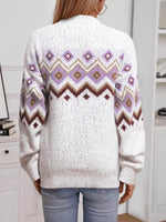 Geometric Pattern Mock Neck Sweater