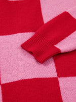 Checkerboard Knit Button-Down Cardigan
