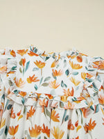 Floral Print Tie Neck Frilled Detail Long Sleeve Mini Dress