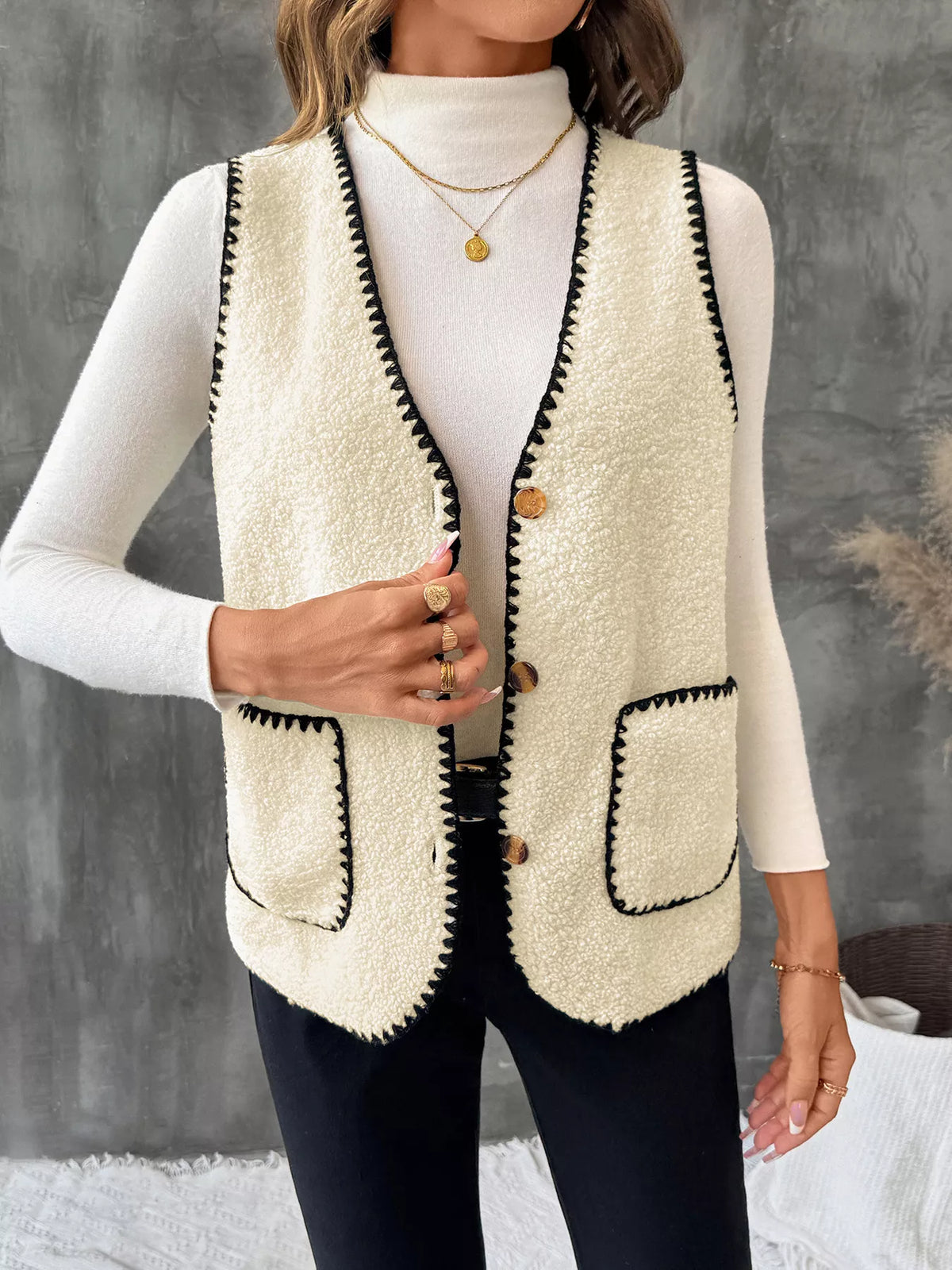 V-Neck Button Up Vest Coat