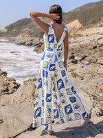 Printed V-Neck Wide Leg Jumpsuit - Ladyez