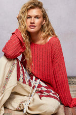 POL Round Neck Long Sleeve Open Weave Sweater