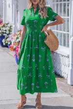 Floral Print Smocked Waist Maxi Dress