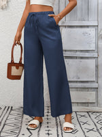 Drawstring High Waist Wide Leg Pants