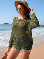 Heart Openwork Long Sleeve Cover-Up - Ladyez