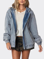 Hooded Oversized Zip Up Denim Jacket