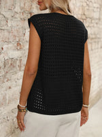 Tied Front Openwork V-Neck Knit Top