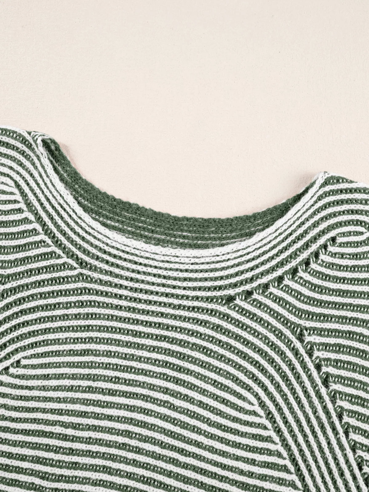Striped Ribbed Knit Boat Neck Baggy Sweater
