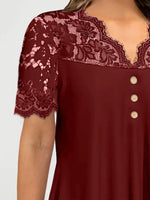 Lace Panel Short Sleeve Blouse - Ladyez