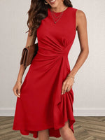 Ruched Round Neck Sleeveless Dress - Ladyez