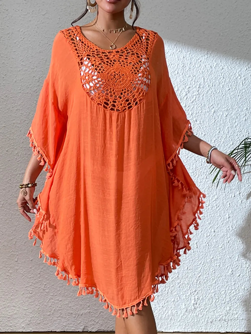 Tassel Cutout Scoop Neck Cover-Up Dress - Ladyez