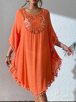 Tassel Cutout Scoop Neck Cover-Up Dress - Ladyez
