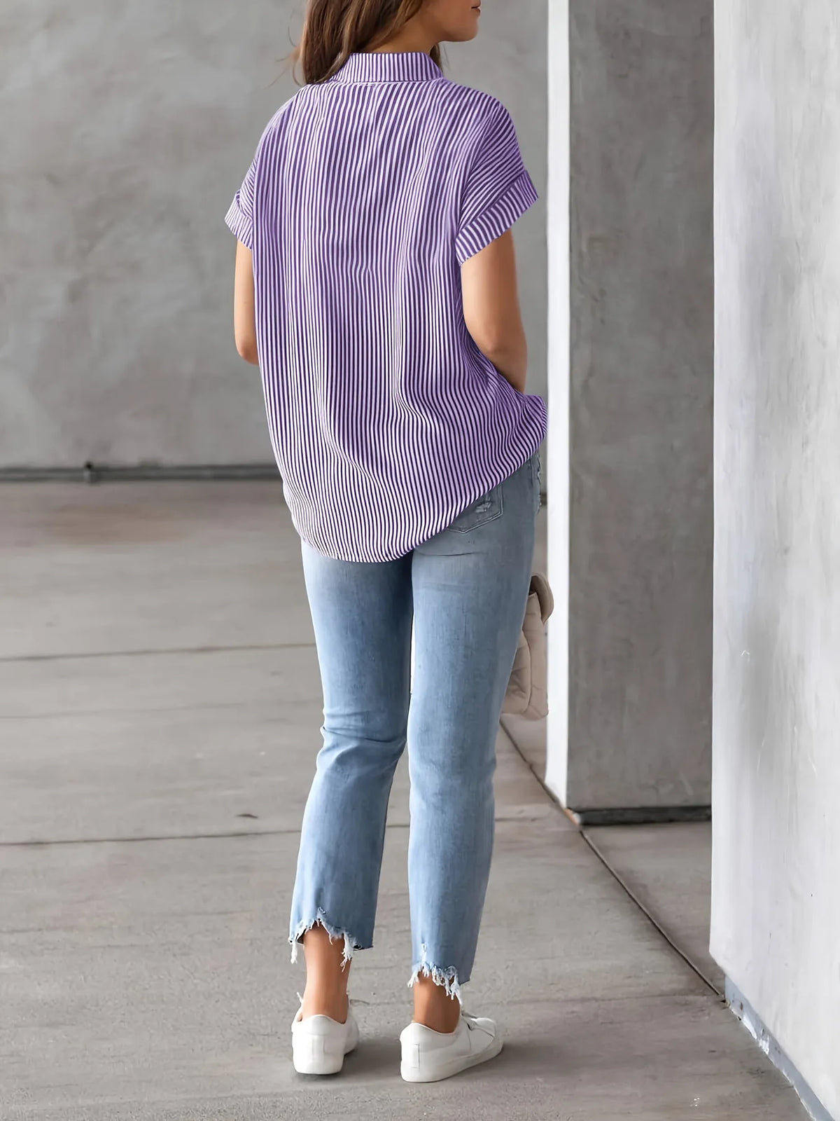 Full Size Striped Button-Up Casual Shirt with Pocket Plus Size - Ladyez