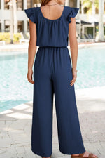 Ruffled Cap Sleeve Wide Leg Jumpsuit - Ladyez