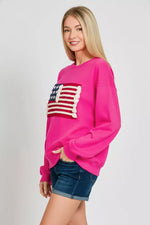 Zenana French Terry American Flag Pullover