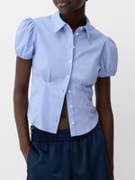 Striped Puff Sleeve Fitted Shirt