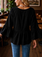V-Neck Flounce Sleeve Blouse
