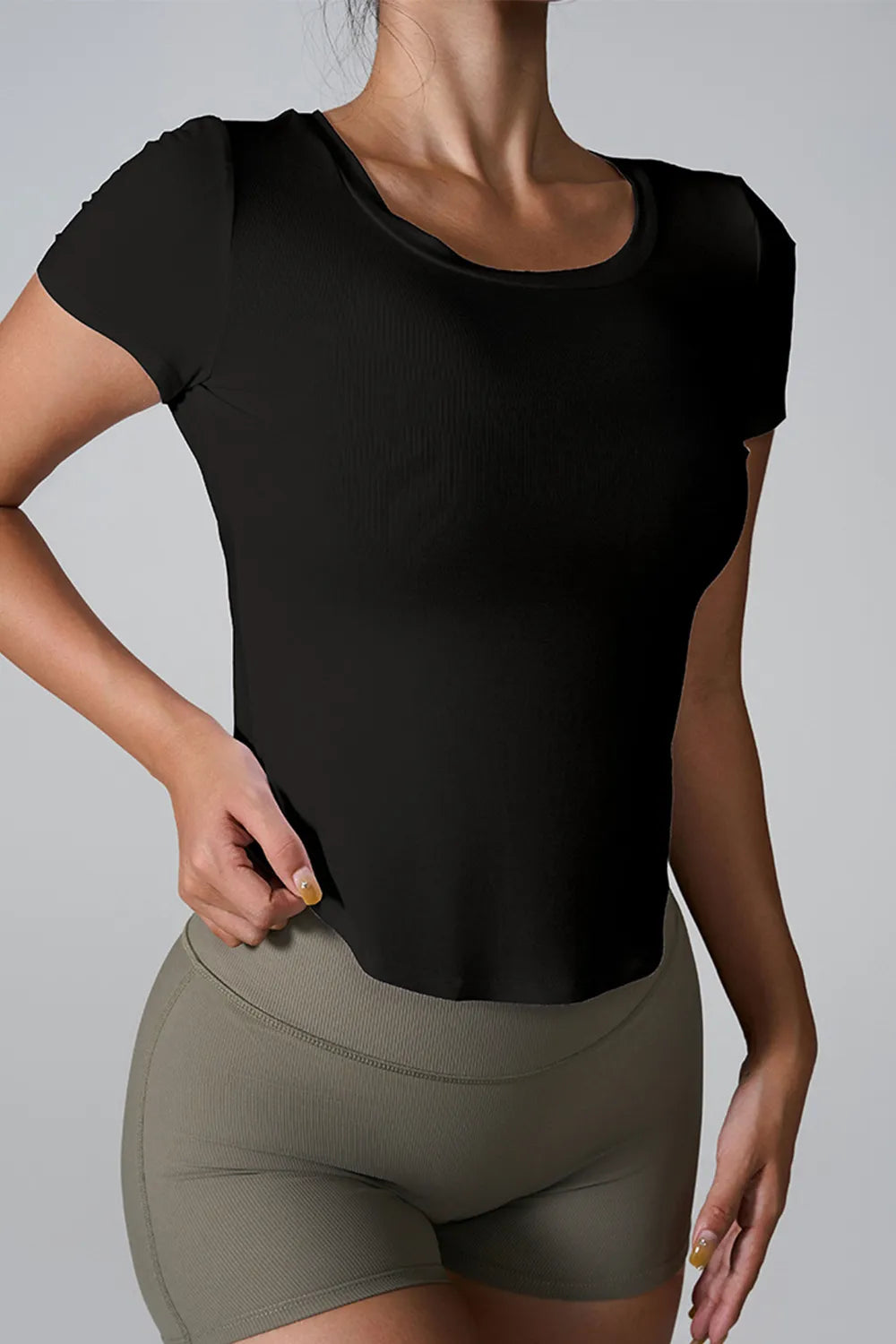 Cutout Round Neck Short Sleeve Active T-Shirt - Ladyez