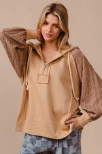BiBi Half Zip French Terry Hoodie with Kint Sleeves