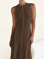 Contrast Stitching Round Neck Sleeveless Midi Dress