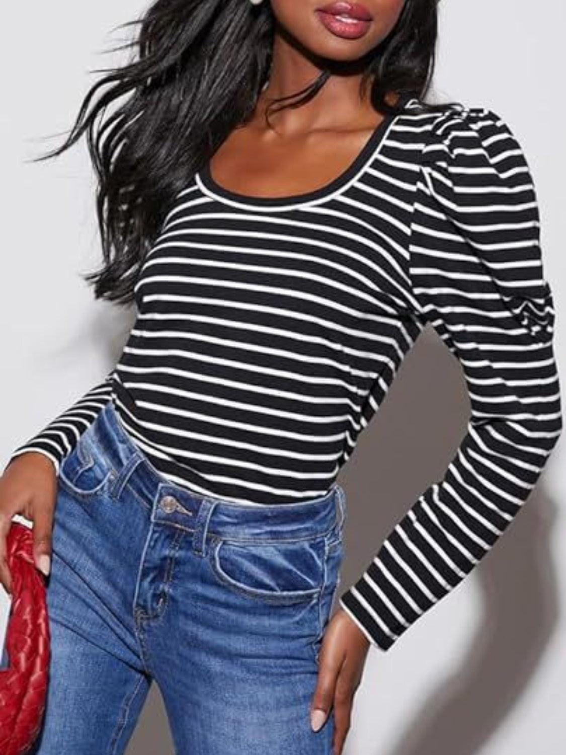 Striped Round Neck Long Sleeve T-Shirt - Ladyez